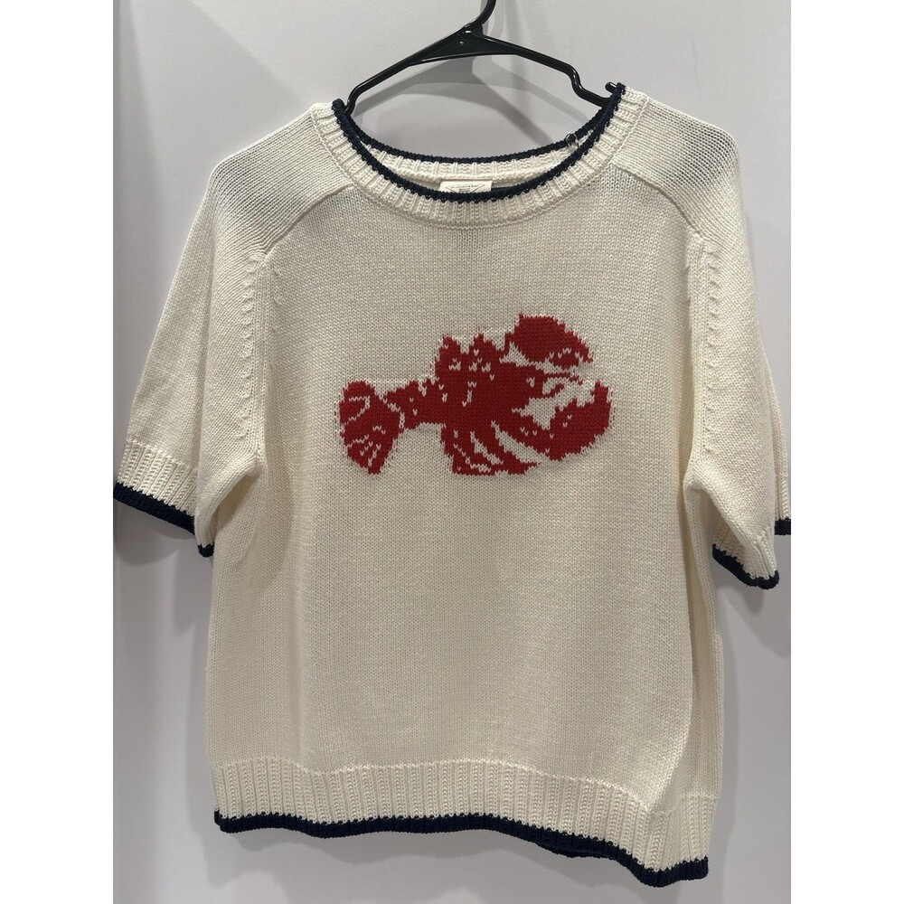 St John's Bay Lobster Knit Sweater Top Womens Medium Short Sleeve Nautical